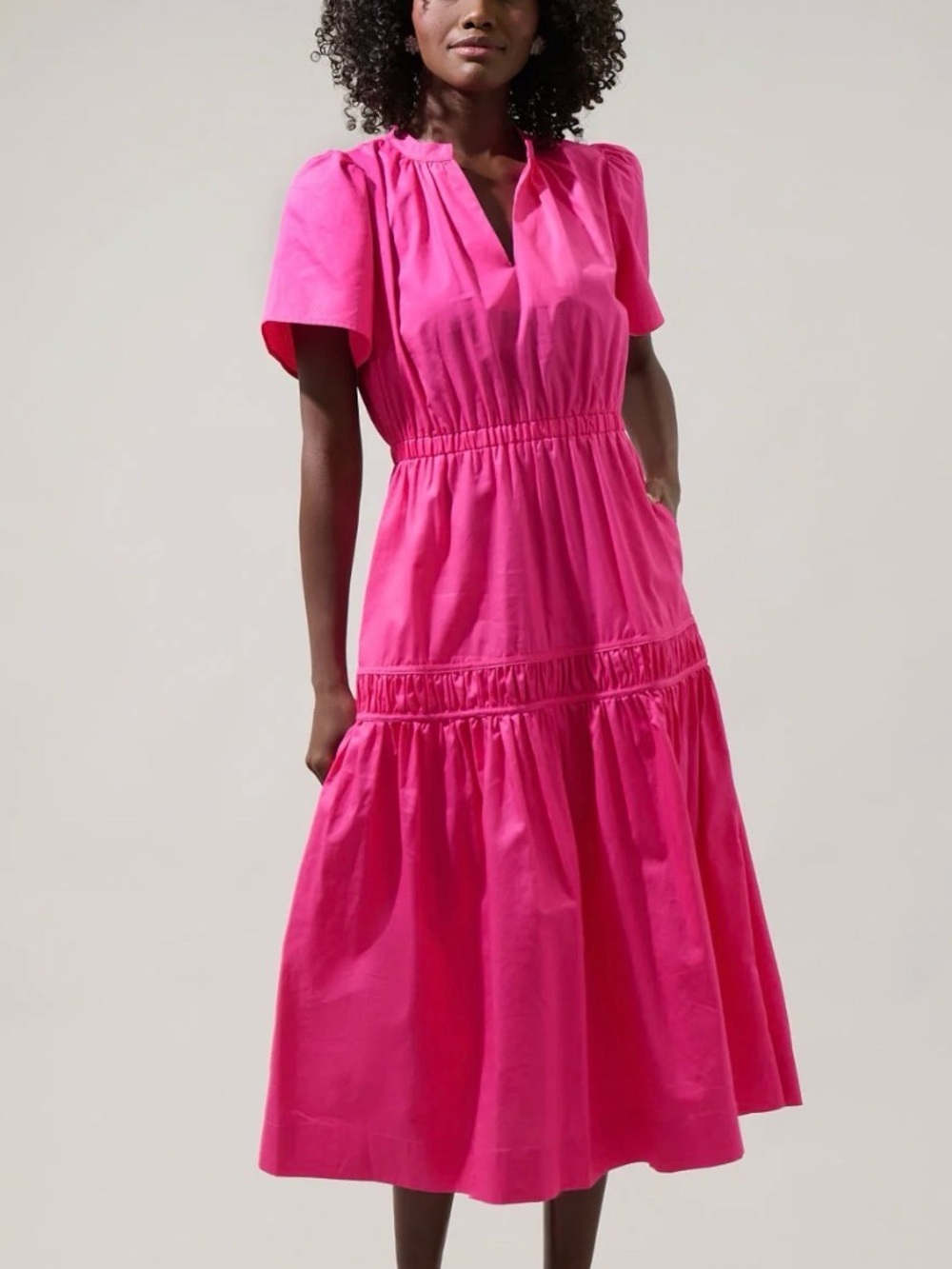 Sugarlips Size Medium Women's Pink Split Neck Midi Dress